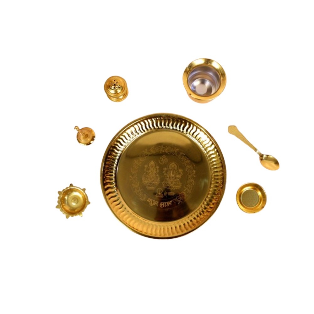 Gold Plated Puja Thali Set for Home and Office Temple and Puja Room